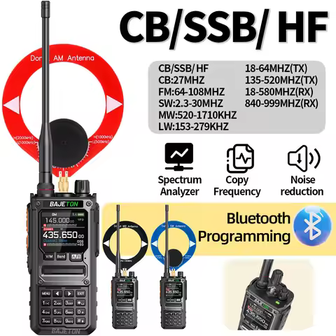 BAJETON BJ-7800 Walkie Talkie NOAA SW MW LW AM SSB CB 10W Receive Wireless Bluetooth Phone Programmi