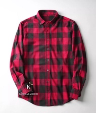 Kemeja Katun Flanel Kotak-Kotak Pria Oversize Kemeja Flanel Pria Lengan Panjang Kemeja Anak Muda Kem