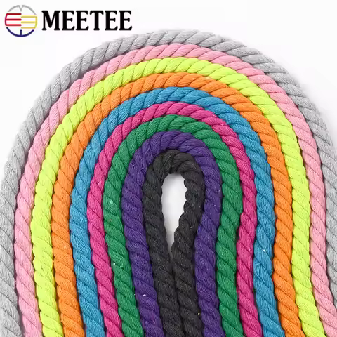 2/3/4/5Meters 8mm Colorful Cotton Ropes 3 Shares Twisted Cord Decor Bag Drawstring Strap Braided Cor