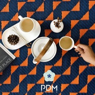 PDM เสื่ออเนกประสงค์ เสื่อตกแต่ง เสื่อแทนพรม เสื่อแต่งบ้าน ลาย Stride (Indigo-Orange)