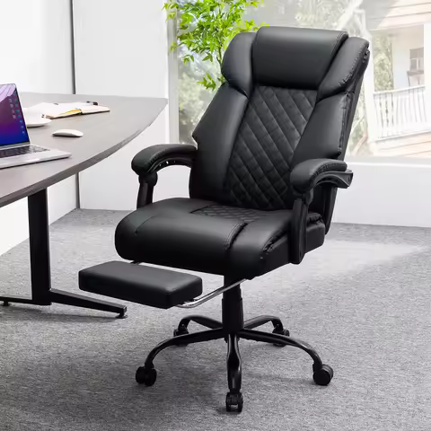 Black Massage Office Chair Foot Rest Heat 7 Points Vibration Ergonomic Executive Office Chair w/ Foo