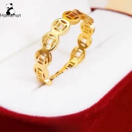 Stainless Steel Gold Plated Lucky Money Gathering Ring Lucky Fashion Ancient Coin Transfer Ring HT