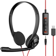 USB Headset with Noise Cancelling Microphone for Laptop Computer, On-Ear Wired Office Call Center Headset for Boom