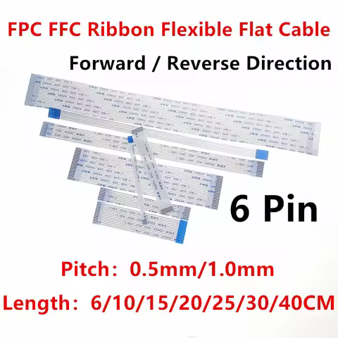 10PC FPC FFC Ribbon Flexible Flat Cable 6Pin Pitch 0.5 1.0MM AWM 20624 80C 60V Wire Length 6/10/15/2