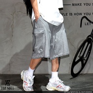 Wide Tube Terry Cloth Velcro Felt Pocket Cropped Pants Cotton Shorts TOP SOUL [K51B3220]