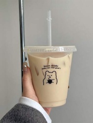 1只可愛的卡通熊夏日咖啡杯,塑料吸管杯大容量杯