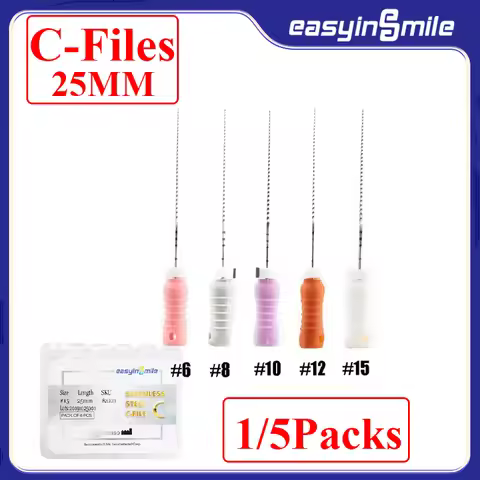 6Pcs Easyinsmile Dental Endo Files C Files Root Canal Cathterization File 25MM Stainless Endodontic 
