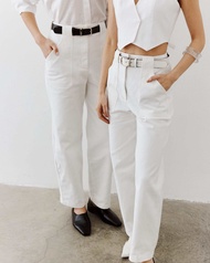 AOPxDAO - Deconstructed Barrel-leg Jeans กางเกงยีนส์สีขาว ทรงโค้ง (By AOP Archive)