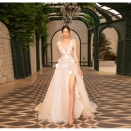 Dạ hội- váy cưới suông xê đùi màu kem xẻ đùi Bridal dress