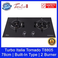 Turbo Italia β Tornado T8805 Gas Hob | 78 cm | 2 Burner | Glass | Battery Operated Ignition System |