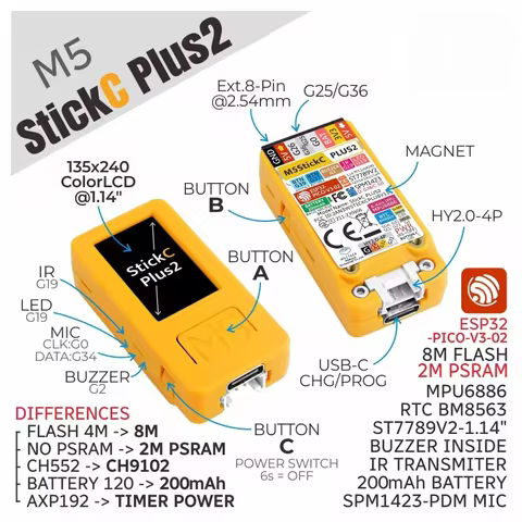 Official M5Stack M5StickC PLUS2 ESP32 Compact IoT Development Kit