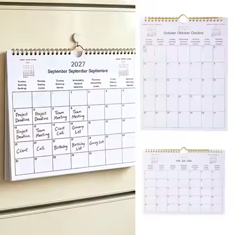 Trilingual Coil Wall Calendar Monthly Spiral Bound Appointment Schedule Organizer January 2027-Decem