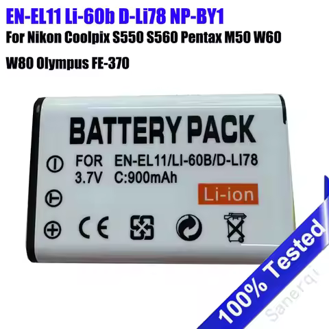 EN-EL11 Li-60b D-Li78 NP-BY1 Rechargeable Battery For Nikon Coolpix S550 S560 Pentax M50 W60 W80 Oly