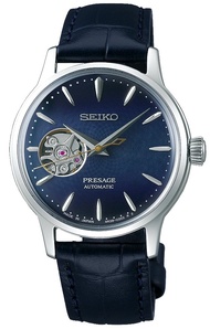 [Powermatic] SEIKO SSA785J1 Made in Japan INTERNATIONAL EDITION PRESAGE AUTOMATIC Open Heart Semi Skeleton 24 Jewels Midnight Cocktail Analog Date Stainless Steel Case Leather Strap WATER RESISTANCE CLASSIC UNISEX WATCH
