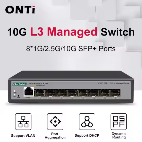 8 10-gigabit SFP+ ports L3 Managed Network Switch Support DHCP and Dynamic Routing Support VLAN divi