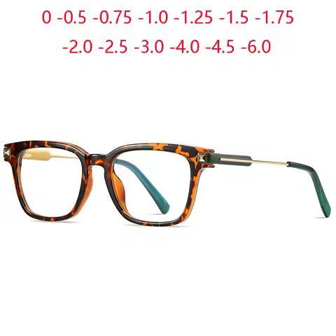 0 -0.5 -0.75 To -6.0 Leopard Frame Square Nearsighted Glasses For Men Fashion Anti-reflection Compur