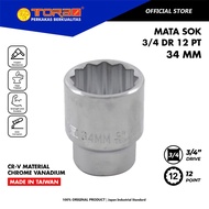 MATA TORA 34 mm 3/4 DR 12 PT Socket Bit - Shock Wrench Bit - Hand Socket - TAIWAN