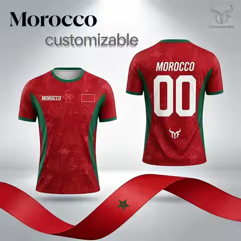 2026 Morocco Flag Print Jersey Men's Quick-Drying Breathable Sports T-Shirt Unisex Personalized Name