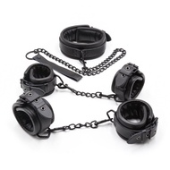 Black Genuine Leather Bdsm Bondage 3pcs Restraints Collars Ankle Cuff Handcuffs for Sex Bondage Set 