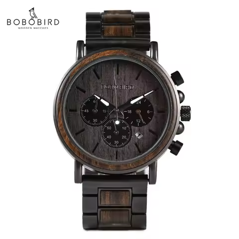 BOBO BIRD Wooden Watch Men's Quartz Wristwatch Military Chronograph Top Fashion Waterproof Clcok Gre