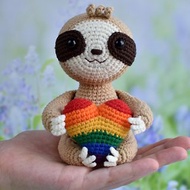 Pride plush sloth / Sloth plush with rainbow crochet heart / LGBTQ