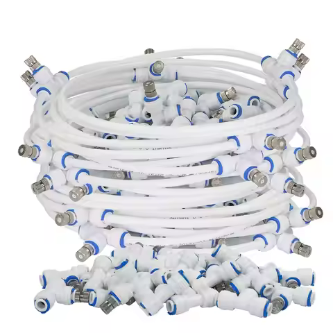 6-21M Garden White 1/4”PE Hose Spray Irrigation Kit 0.8mm Copper Nozzle Misting System for Greenhous