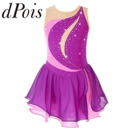 Promo Girl's Ice Skating Costume Kids Figure Skating Dress Sleeveless Rhinestone Patchwork Ballet Gy