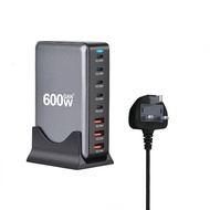 【SG STOCK】GAN 600W Gallium Nitride Charger Desktop PD Charger 3A5C with Base Singapore plug Detachab
