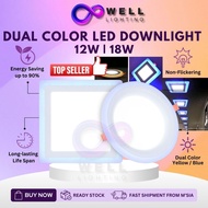 Lampu Siling 3 Warna LED Downlight 3 Mode 3 Color 12W 18W Recessed Down Light Round Square Home Ligh