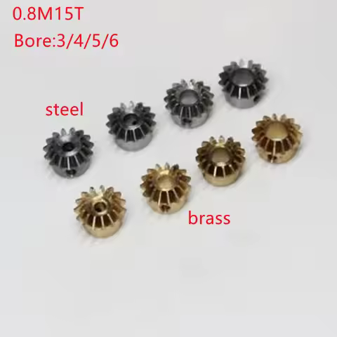 2PCS 1:1 Brass Bevel Gear 0.8M 15T Bore 3-6.35mm with M3 Grub Screw