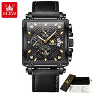 OLEVS 9925 Waterproof Genuine Leather Strap Men Wristwatch Quartz Multifunctional Luxury Rectangle S