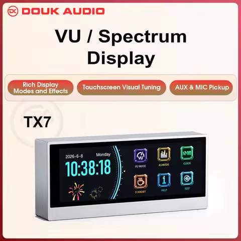 Douk Audio Lab TX7 VU Meter Audio Spectrum Visualizer Digital Desk Clock AUX MIC Pickup Desktop Deco