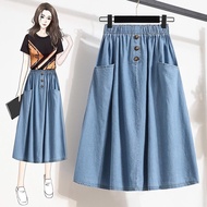 [TIANTIAN] Fashion June 4th Denim Mid-Length Skirt Plus Size Women's Thin Style Loose Casual High Wa