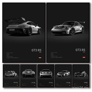 Pop Black and White Germany Luxury Super Sport Car Poster Aesthetic 911 GT3 RS Turbo Canvas,No Frame
