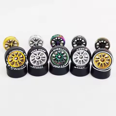 11.2mm 1/64 Alloy Car Model Wheels with Removable Rubber Tires CE28 10-rays for 1:64 Hot Wheel/Match
