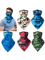 1入組男士迷彩系列掛耳款三角圍巾,適用於春/夏季,可防曬、吸汗、透氣、防塵,適用於騎行、釣魚等戶外活動的口罩