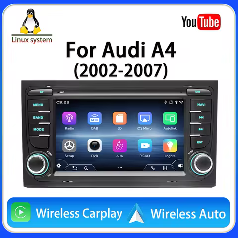 For Audi A4 (2002-2007) 7-inch (Linux system) Wireless CarPlay Wireless Android Auto YouTube Player 
