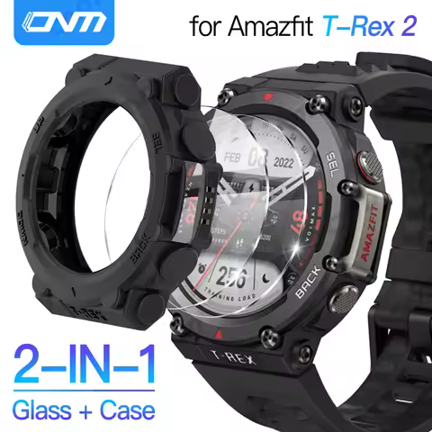 Glass+Case for Amazfit T-Rex 2 Screen Protector Tempered Glass Film & TPU Soft Protective Bumper T R