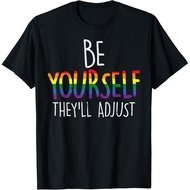 Men's cotton T-shirt Be Yourself They'll Adjust LGBTQ Rainbow Flag Gay Pride Ally T-Shirt Small
