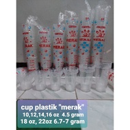cup plastik merak/merak plus 10 12 14 16 oz 4.5 gram 18 &amp; 22n oz 6.9 gram. cup datar dijual 50pcs/pak