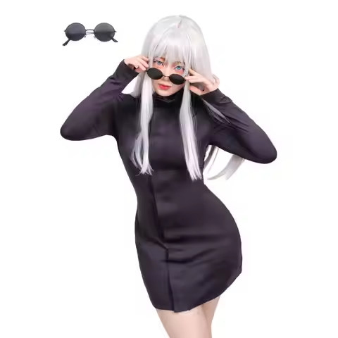 DAZCOS Gojo Satoru Bodycon Dress Cosplay Costume with Glasses Set for Women Purple Dress Gojo Satoru