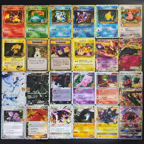 25Pcs Pokemon Card 25TH JP UMBREON CHARIZARD VENUSAUR BLASTOISE MEW Broken Silver Glitter RARE Textu