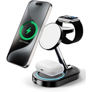 3 in 1 Magnetic Charger Stand  Qi 2.0  15W Fast Charging Station Wireless Charger Type C USB Charge 