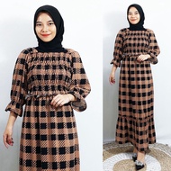CARLINA DRESS KOTAK NIRMALA AYANA KARET KERUT WANITA SYARI MAXI