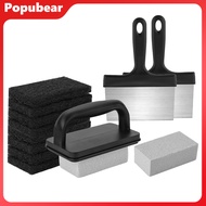 1 Set BBQ Griddle Cleaning Tool Kit with Handle Scraper Scouring Pad Pumice Stone Brush Multifunctio