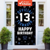Happy 13th Birthday Decoration for Teenager, Fabric Blue White Backdrop Yard Sign Photo Prop