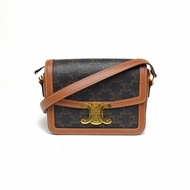 CELINE Triomphe凱旋門金屬鎖扣Teen18老花PVC金扣肩背包