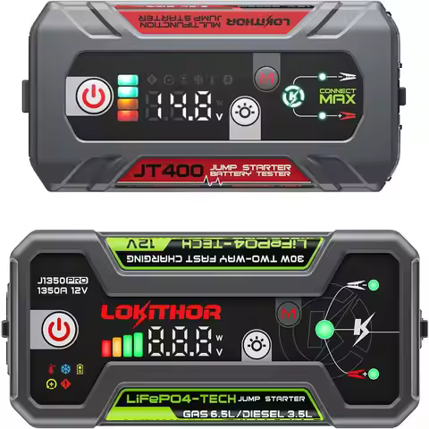 JT400 2500A Jump Starter with 12V Battery Tester and J1350 PRO LiFePO4 1350 Amp Jump Starter