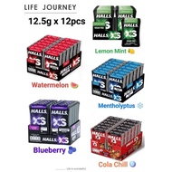 [Bundle of 12] Halls XS Sugar Free Candy [Blueberry/Mentholyptus/Watermelon/Lemon Mint/Cola Chill]