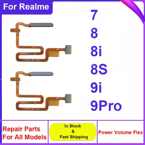 For Realme 7 8 8S 8i 9i 9 Pro Fingerprint Sensor Flex Cable Power Button Sensor Fingerprint Home Tou